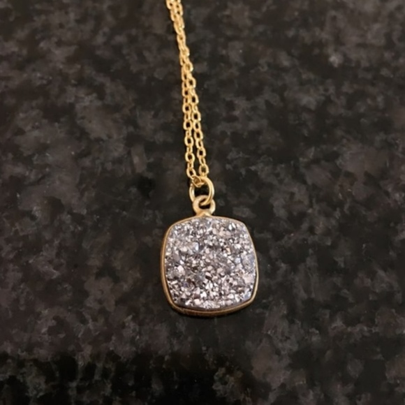 Stylish Platinum Druzy Gold Necklace - Picture 2 of 6